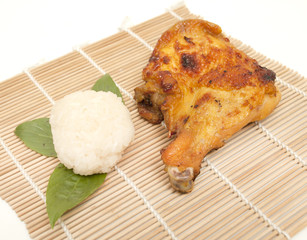 roast chicken glutinous rice close-up isolated on white backgrou