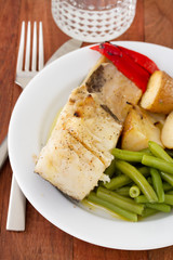 cod with boiled potato and green beans