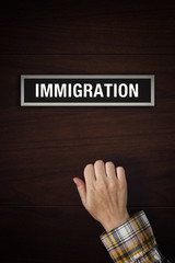 Hand is knocking on Immigration office door