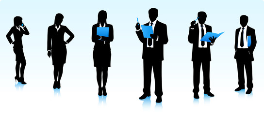 Silhouettes of businessmen and businesswomen