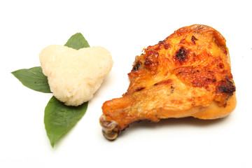 roast chicken glutinous rice close-up isolated on white backgrou