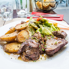 steak beef meat with tomato and potatoes