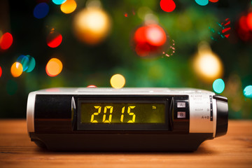Led display of alarm clock with 2015 new year