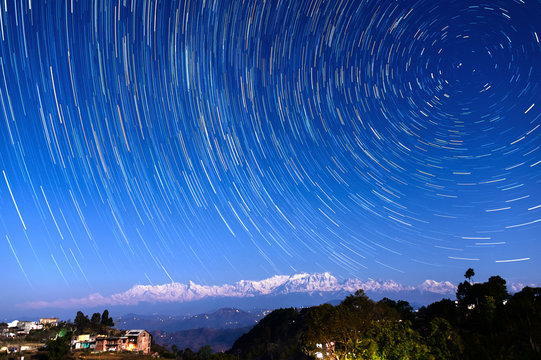 Star trails over Bandipur, Nepal