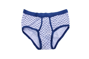 White-blue men's briefs slips in a cage on a white background
