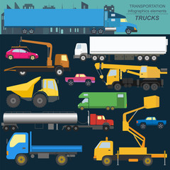 Set of elements cargo transportation: trucks, lorry for creating