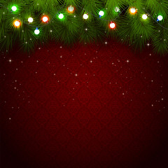 Christmas lights on red background