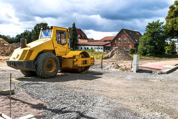 Road roller on construction site