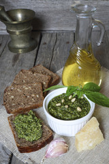 Italian pesto sauce and rye toast