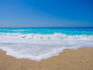 wild beach with rocks in water. Island Lefkada  Greece