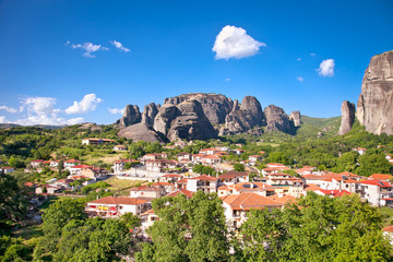 Panoramic view on Meteora and Trikala village, Greece.