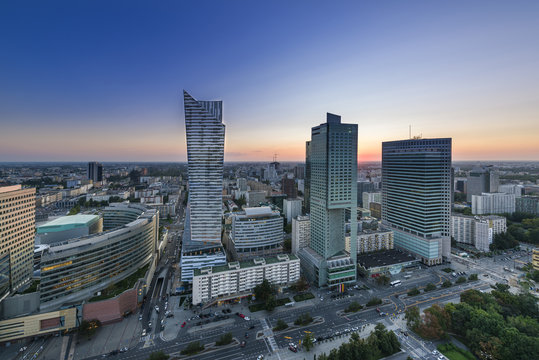 Fototapeta Night panorama of Warsaw city center