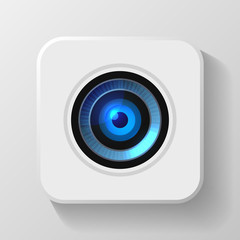 Blue Camera Lens Icon on White. Vector