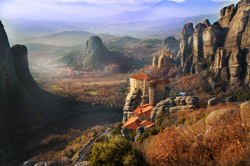 The Holy Rousanou Monastery among cliffs