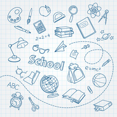 School doodle on notebook page vector background - 69129153
