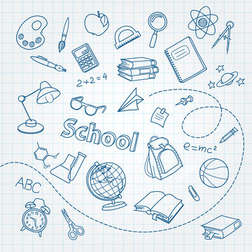 School doodle on notebook page vector background