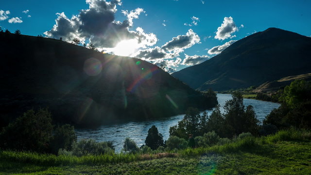 Beautiful sunset upon Yellowstone River, Montana, USA