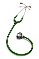 Old green stethoscope on isolated