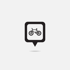 Map pointer with bicycle icon.