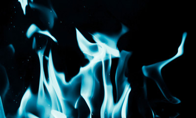 abstract background of blue flame fire on black background