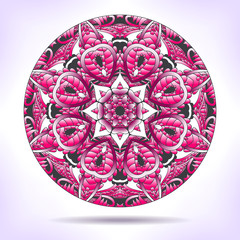 Floral mandala in pink tones.