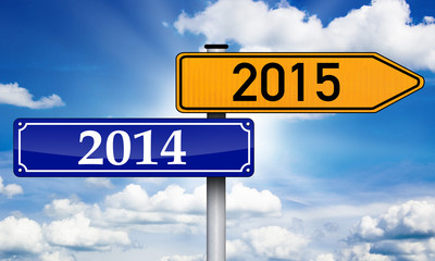 Wegweiser mit 2014 und 2015