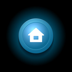 Home Button. Modern Glossy Blue Design. Vector
