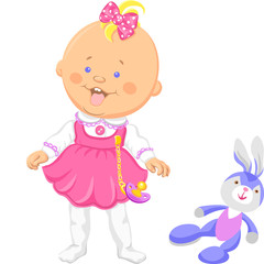 Vector cute baby girl learning to walk