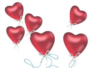 rote Herzluftballons auf weißem Hintergrund