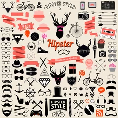 Plexiglas foto achterwand set of vintage styled design hipster icons © martstudio