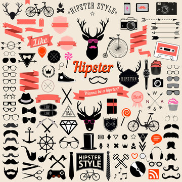 set of vintage styled design hipster icons