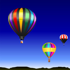 Fototapeta premium vector desert landscape with flying multicolored balloons