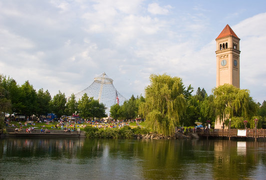 Spokane River in Riverfront Park with Clock Tower