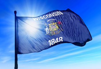 Wisconsin (USA) flag waving on the wind