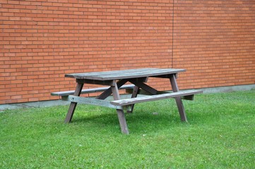 Wooden table and benches