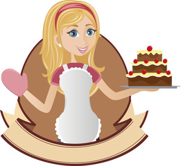 Cooking girl holding cake