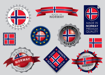 Made in Norway Seals, Norwegian Flag (Vector Art)