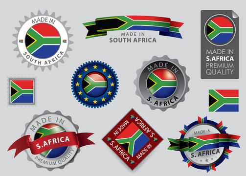 Made in South Africa Seals, S. African Flag (Vector Art)
