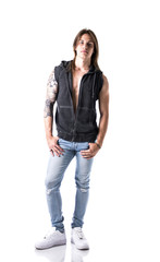 Fototapeta premium Full length shot of beautiful young long haired man