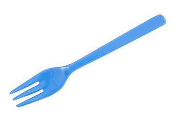Blue plastic forks isolated on white background