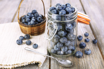 Fresh blueberries on wooden table