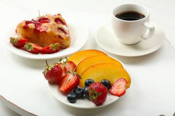 Delicious breakfast with coffee and tasty pie