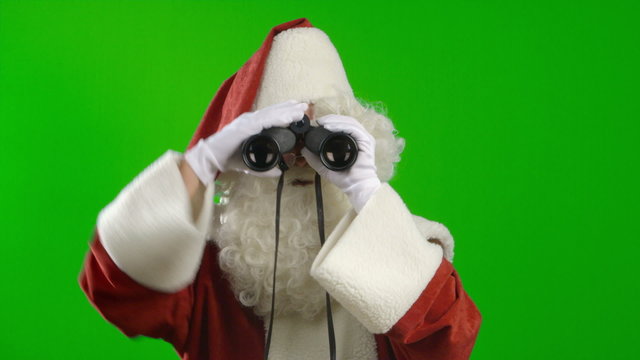 Santa Claus with Binoculars Looking Around