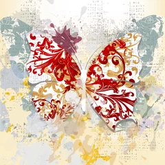 Wall murals Butterflies in Grunge Creative grunge background with butterfly made from swirls and i