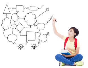 young student girl  hand draw idea and analysis concept diagram