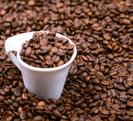 Cup filled with coffee beans