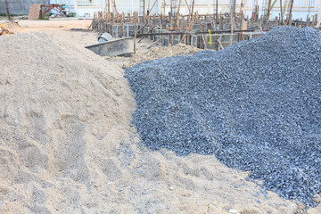 piles gravel and sand for construction