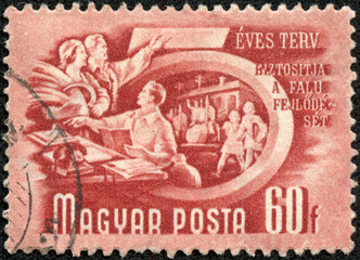 stamp printed in Hungary shows Agricultural cooperative