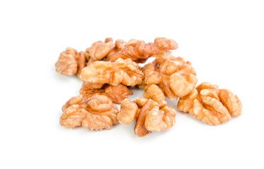 Walnut half heap on white background