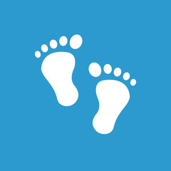 Fototapeta na wymiar footprints icon, white on the blue background .